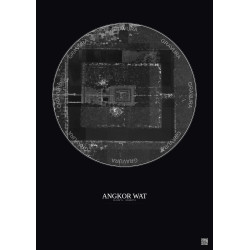 Affiche Angkor Wat – Poster vue satellite 1km N&B | Gravura – Fond foncé