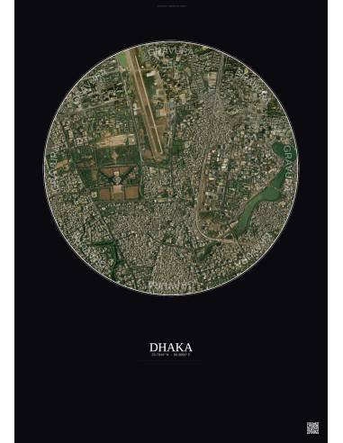 Affiche Dhaka – Poster vue satellite 2.5km Couleur | Gravura – Fond foncé