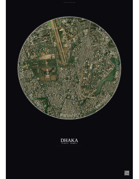 Affiche Dhaka – Poster vue satellite 2.5km Couleur | Gravura – Fond foncé