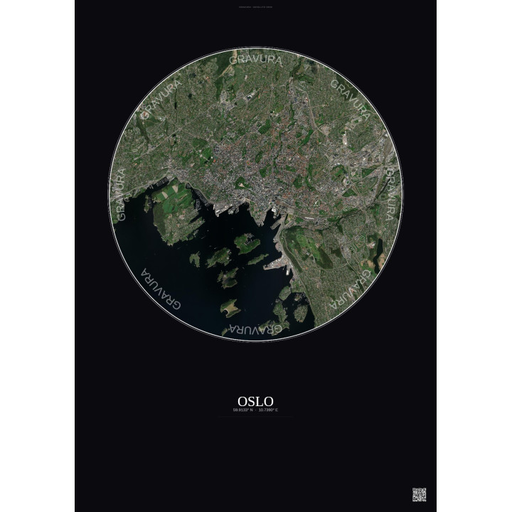 Affiche Oslo – Poster vue satellite 6km Couleur | Gravura – Fond foncé