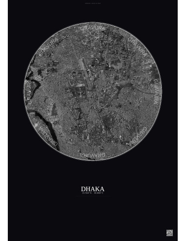 Dhaka Satellite View Poster 6km B&W | Gravura – Dark background