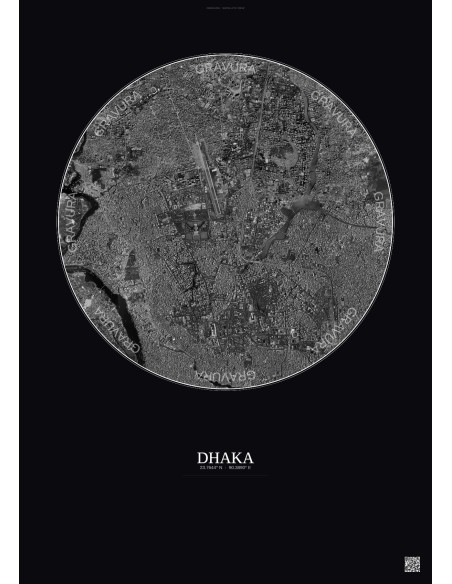 Dhaka Satellite View Poster 6km B&W | Gravura – Dark background