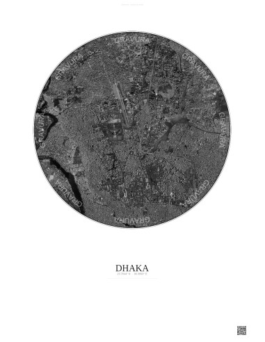 Dhaka Satellite View Poster 6km B&W | Gravura – Light background