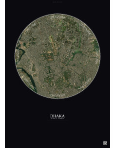 Affiche Dhaka – Poster vue satellite 6km Couleur | Gravura – Fond foncé