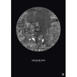 Affiche Angkor Wat – Poster vue satellite 5km N&B | Gravura – Fond foncé