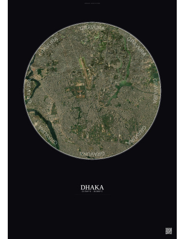 Affiche Dhaka – Poster vue satellite 6km Couleur | Gravura – Fond foncé