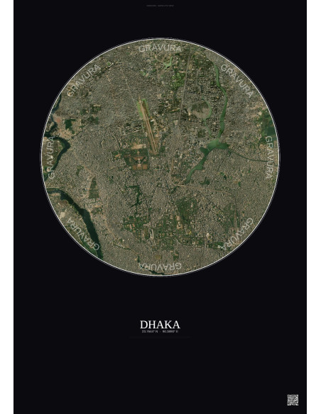 Affiche Dhaka – Poster vue satellite 6km Couleur | Gravura – Fond foncé