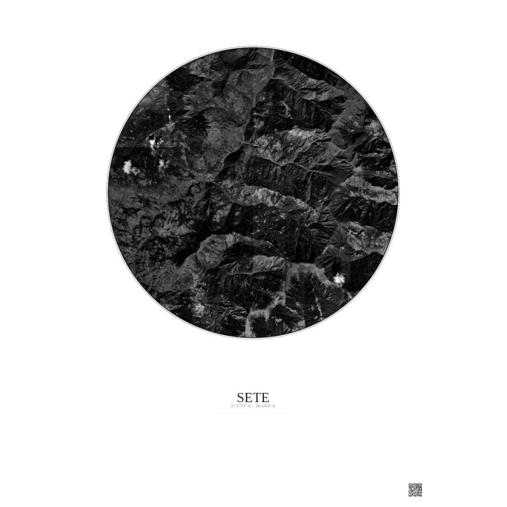 Affiche Sete – Poster vue satellite 10km N&B | Gravura – Fond clair