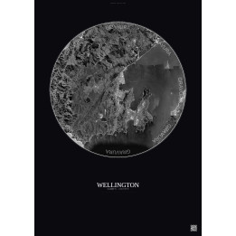 Affiche Wellington – Poster vue satellite 10km N&B | Gravura – Fond foncé