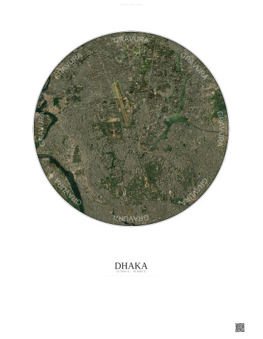 Affiche Dhaka – Poster vue satellite 6km Couleur | Gravura – Fond clair