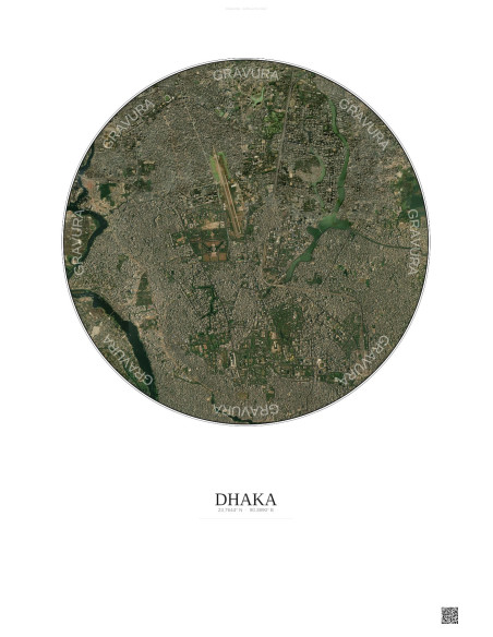 Affiche Dhaka – Poster vue satellite 6km Couleur | Gravura – Fond clair