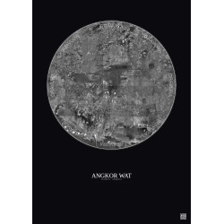 Affiche Angkor Wat – Poster vue satellite 20km N&B | Gravura – Fond foncé