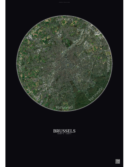 Brussels Satellite View Poster 10km Color | Gravura – Dark background