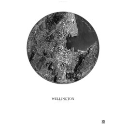 Affiche Wellington – Poster vue satellite 2.5km N&B | Gravura – Fond clair