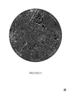 Affiche Brussels – Poster vue satellite 2.5km N&B | Gravura – Fond clair