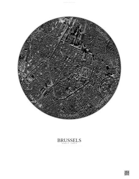 Affiche Brussels – Poster vue satellite 2.5km N&B | Gravura – Fond clair