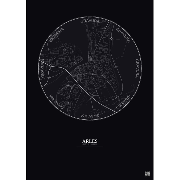 Affiche Arles – Poster carte de ville 2.5km | Gravura – Fond foncé