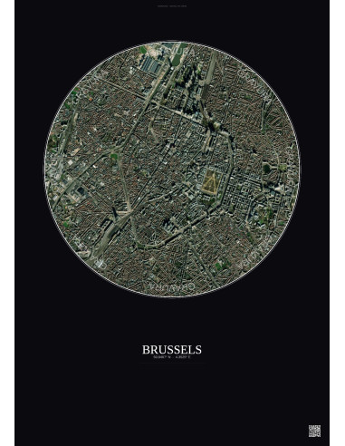 Affiche Brussels – Poster vue satellite 2.5km Couleur | Gravura – Fond foncé