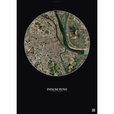 Affiche Phnom Penh – Poster vue satellite 10km Couleur | Gravura – Fond foncé