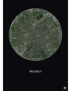 Affiche Brussels – Poster vue satellite 6km Couleur | Gravura – Fond foncé