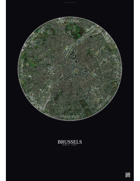 Affiche Brussels – Poster vue satellite 6km Couleur | Gravura – Fond foncé