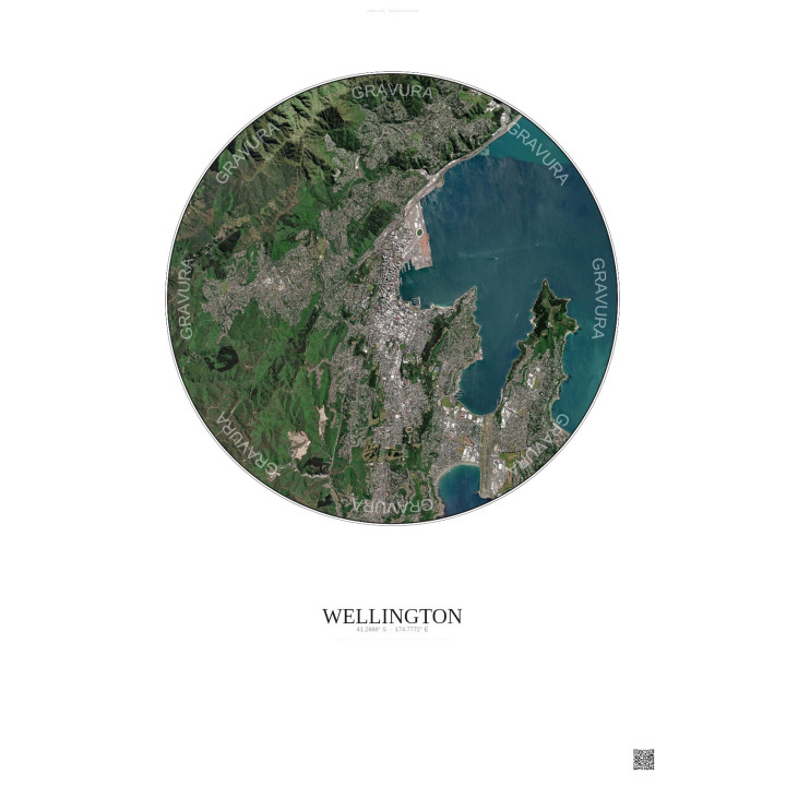 Affiche Wellington – Poster vue satellite 6km Couleur | Gravura – Fond clair