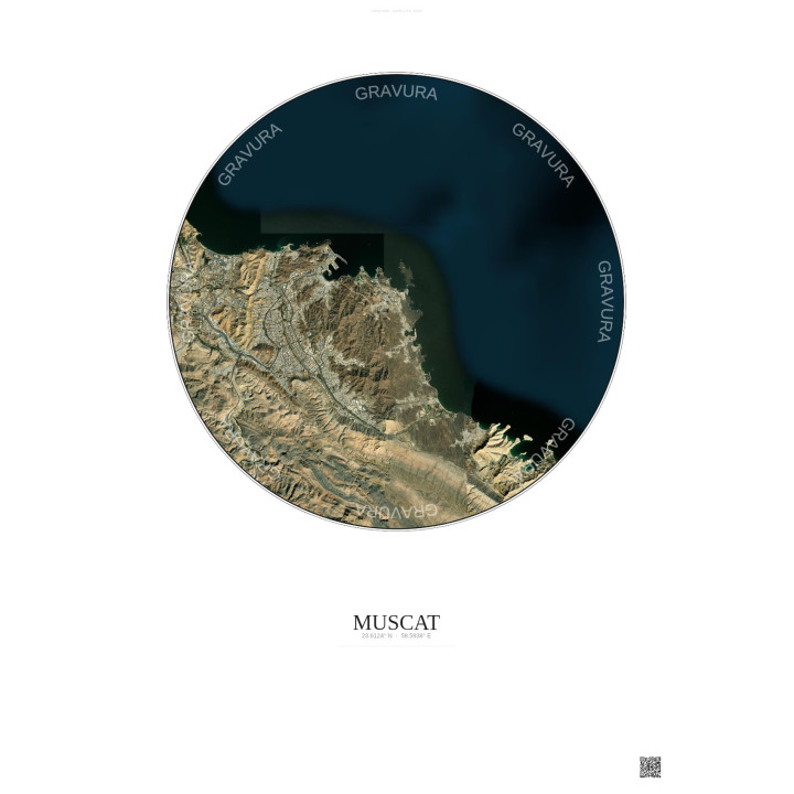 Affiche Muscat – Poster vue satellite 10km Couleur | Gravura – Fond clair