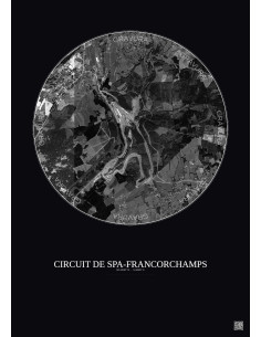 Affiche Circuit De Spa Francorchamps – Poster vue satellite 2.5km N&B | Gravura – Fond foncé