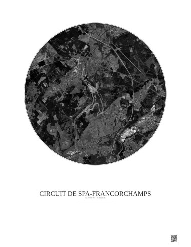 Circuit De Spa Francorchamps Satellite View Poster 5km B&W | Gravura – Light background