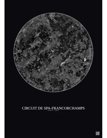Circuit De Spa Francorchamps Satellite View Poster 10km B&W | Gravura – Dark background