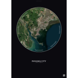 Affiche Panama City – Poster vue satellite 10km Couleur | Gravura – Fond foncé