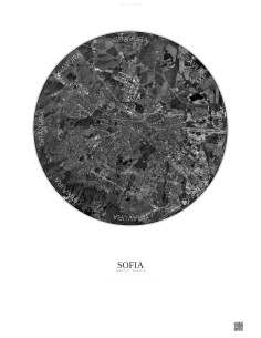 Affiche Sofia – Poster vue satellite 10km N&B | Gravura – Fond clair