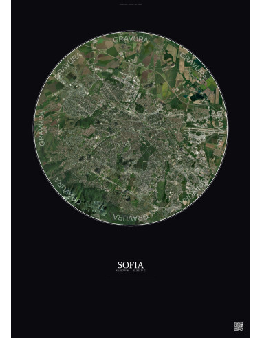 Affiche Sofia – Poster vue satellite 10km Couleur | Gravura – Fond foncé