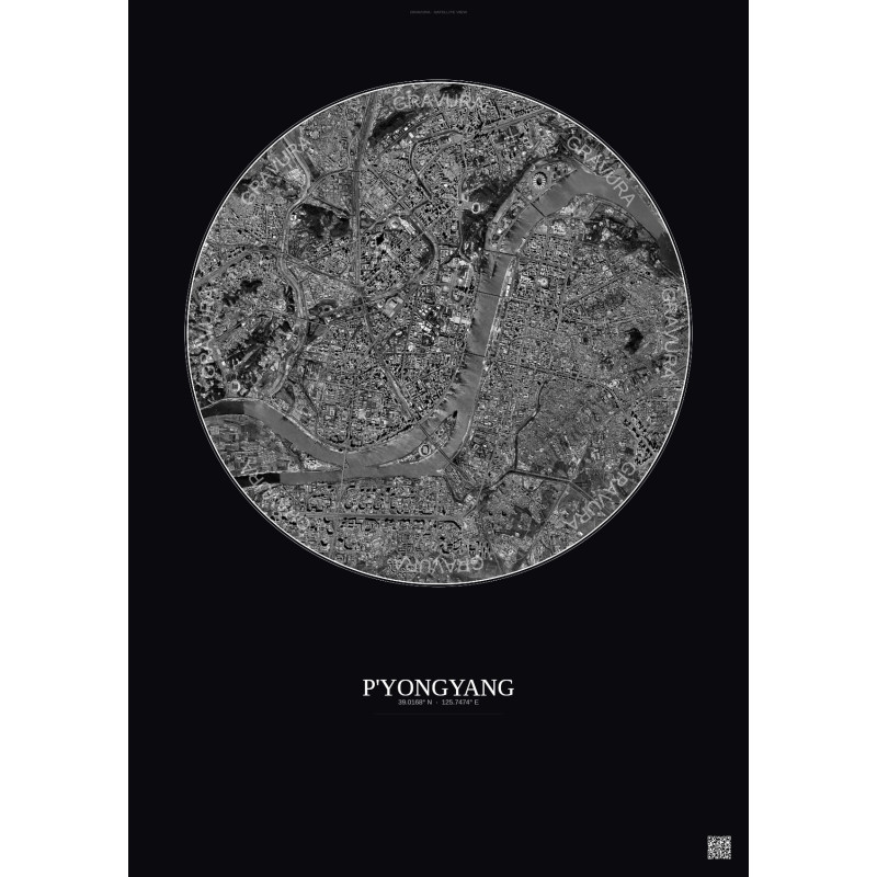 Affiche P Yongyang – Poster vue satellite 6km N&B | Gravura – Fond foncé