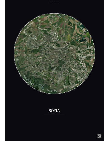 Affiche Sofia – Poster vue satellite 10km Couleur | Gravura – Fond foncé