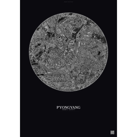 Affiche P Yongyang – Poster vue satellite 6km N&B | Gravura – Fond foncé