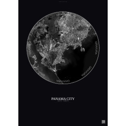 Affiche Panama City – Poster vue satellite 6km N&B | Gravura – Fond foncé