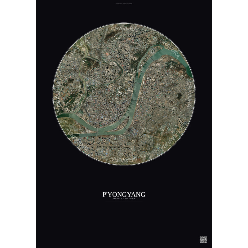 Affiche P Yongyang – Poster vue satellite 6km Couleur | Gravura – Fond foncé