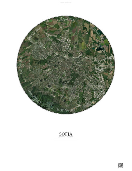 Sofia Satellite View Poster 10km Color | Gravura – Light background