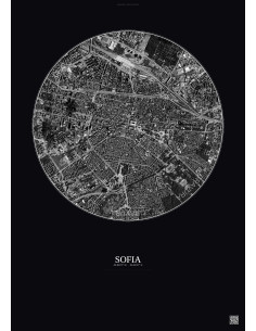 Affiche Sofia – Poster vue satellite 2.5km N&B | Gravura – Fond foncé
