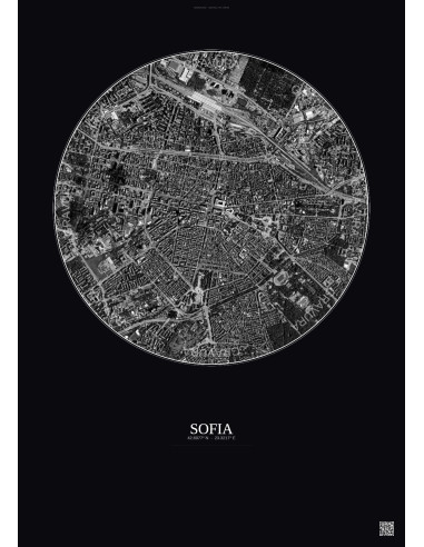 Sofia Satellite View Poster 2.5km B&W | Gravura – Dark background
