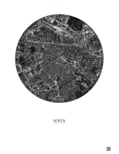 Affiche Sofia – Poster vue satellite 2.5km N&B | Gravura – Fond clair