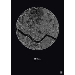 Affiche Seoul – Poster vue satellite 10km N&B | Gravura – Fond foncé