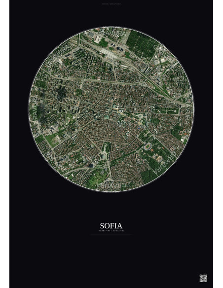 Affiche Sofia – Poster vue satellite 2.5km Couleur | Gravura – Fond foncé