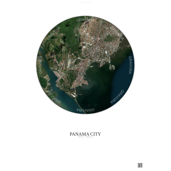 Affiche Panama City – Poster vue satellite 6km Couleur | Gravura – Fond clair