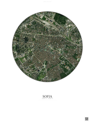 Sofia Satellite View Poster 2.5km Color | Gravura – Light background