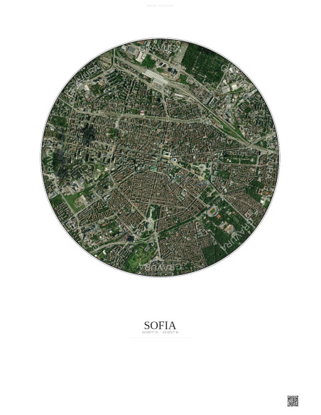Sofia Satellite View Poster 2.5km Color | Gravura – Light background
