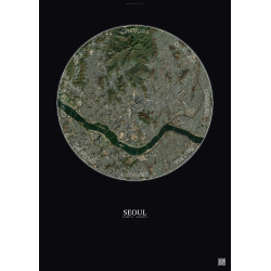 Affiche Seoul – Poster vue satellite 10km Couleur | Gravura – Fond foncé