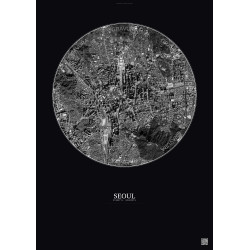 Affiche Seoul – Poster vue satellite 2.5km N&B | Gravura – Fond foncé
