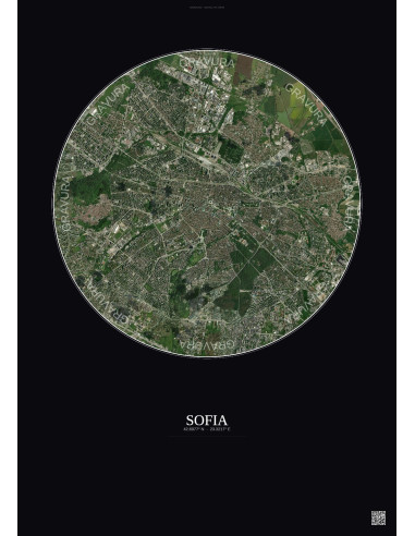Affiche Sofia – Poster vue satellite 6km Couleur | Gravura – Fond foncé